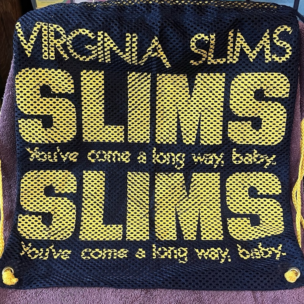 VTG Virginia Slims Mesh Drawstring‎ Backpack You've Come A Long Way Slogan Bag